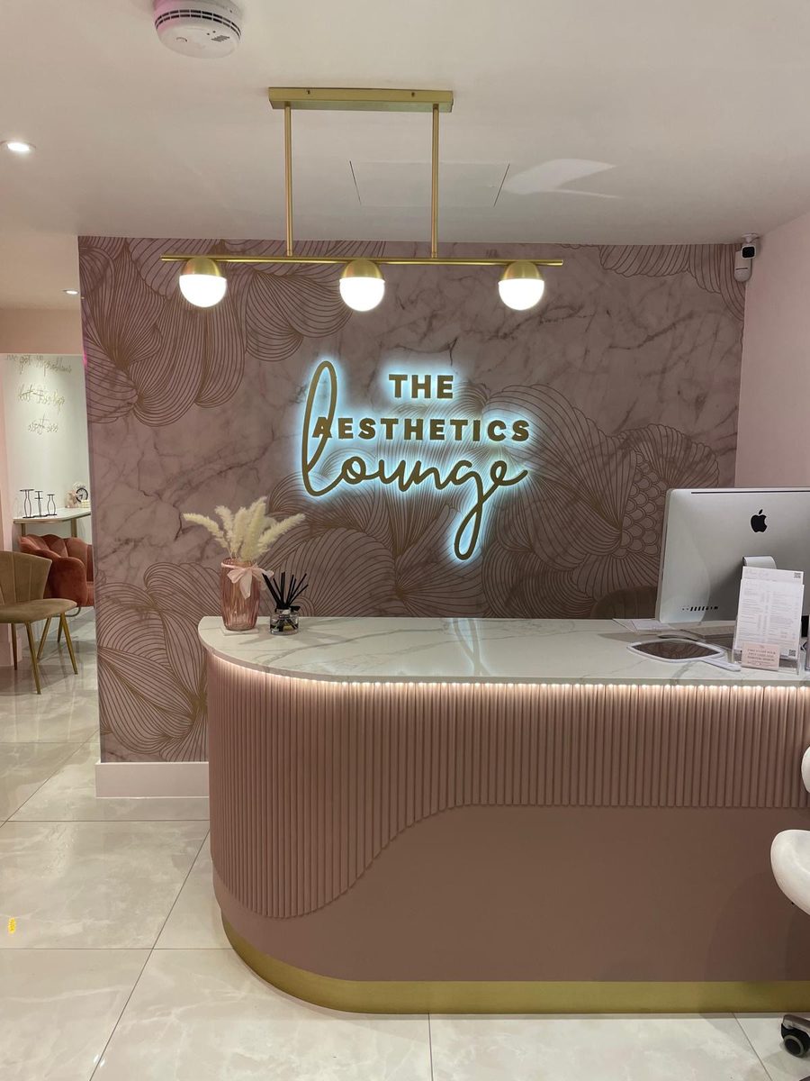 The Aesthetics Lounge illuminated reception sign by Lauryn Jaime Ltd